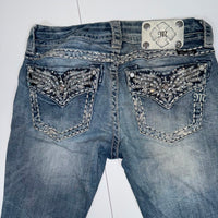 Miss Me Signature Slim Boot Jeans Crystal Wing Pockets Blue Size 27 Bootcut