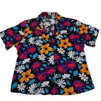 Notations Vintage 90s Floral Short Sleeve Blouse Black Multicolour Womens UK 16(L/XL)