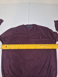 Polo Ralph Lauren Pima Cotton V Neck Jumper Sweater Burgundy Plum Size XL