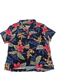 Caribbean Joe Tropical Floral Shirt Navy Rayon Button Up Size XL