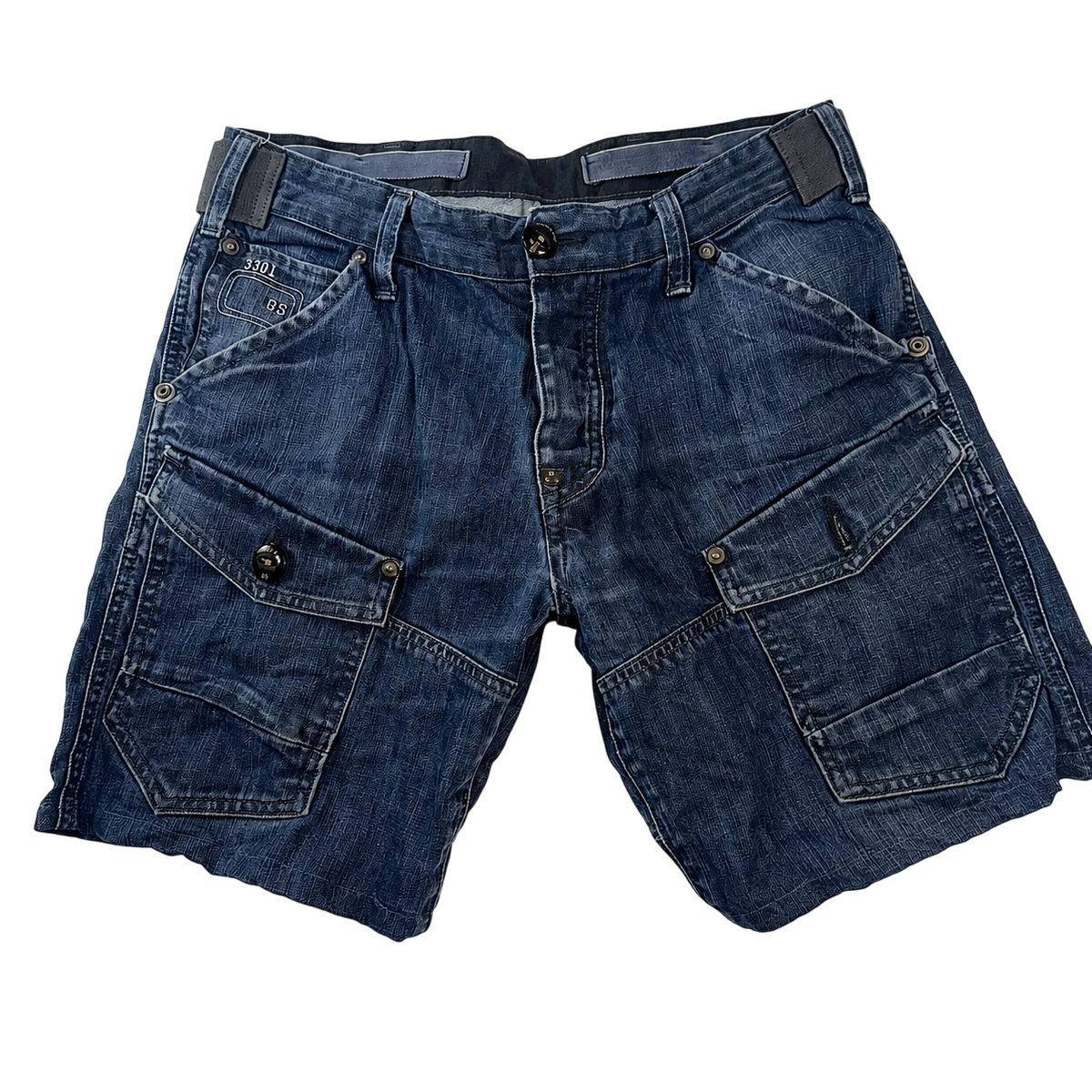G-Star Raw 3301 Cargo Denim Shorts W32 Blue Utility Y2K