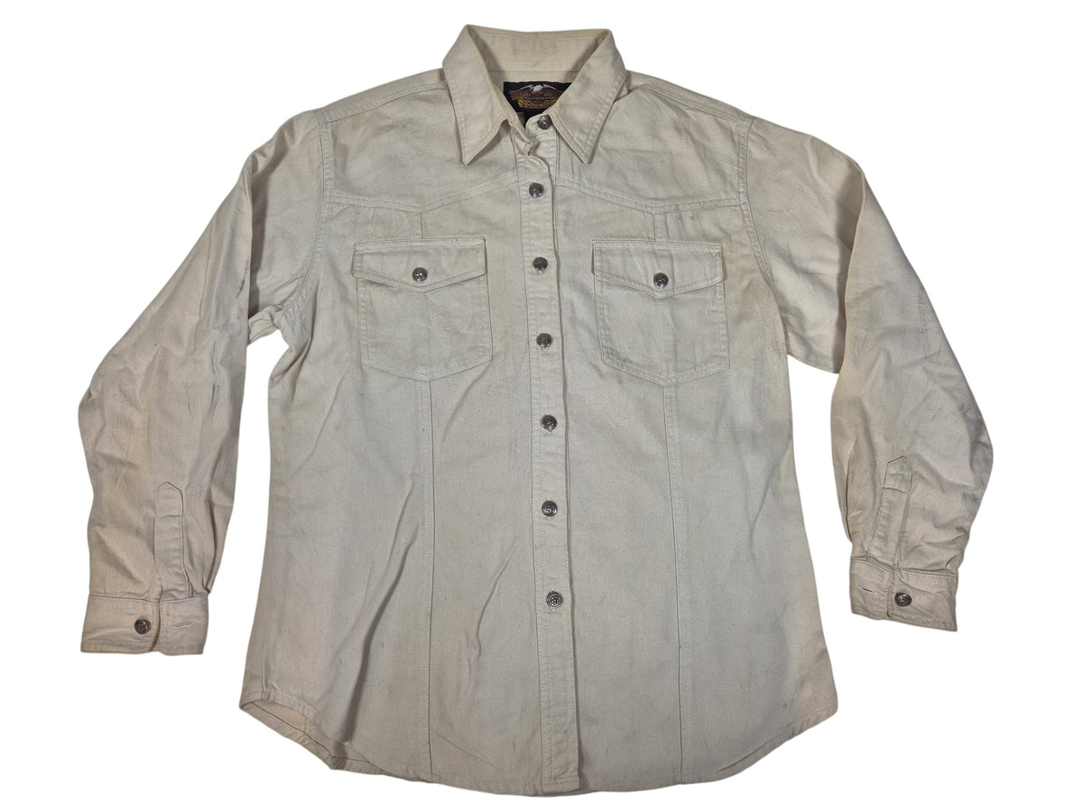 Harley-Davidson Womens Western Shirt Cream Embroidered Back Star Buttons 90s L