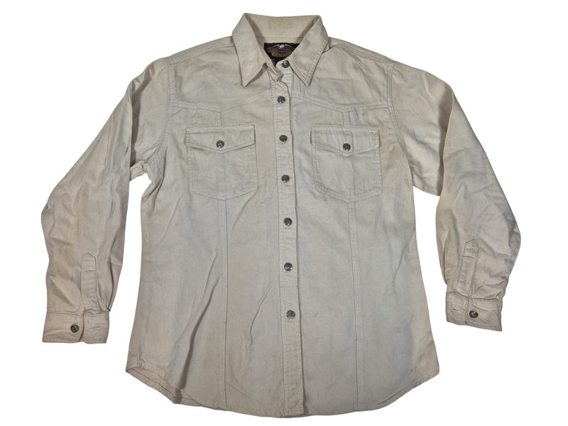 Harley-Davidson Womens Western Shirt Cream Embroidered Back Star Buttons 90s L