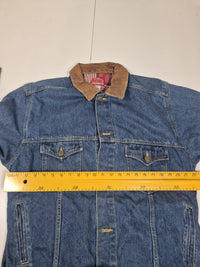 Marlboro Country Store Vintage 90s Denim Jacket Leather Collar Flannel Lined L