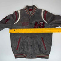Redskins Leather Varsity Jacket Grey Burgundy College Patch Size L