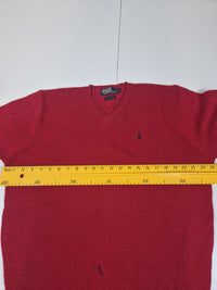 Polo Ralph Lauren Vintage 90s Lambswool V-Neck Jumper Red Navy Pony Mens Size L