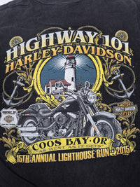 Harley-Davidson Graphic T-Shirt Lighthouse Run Coos Bay Black Size XL