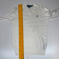 Polo Ralph Lauren V Neck Jumper Ivory Cotton Knit Slim Fit Size S