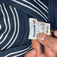 Vintage Reebok Classics Quarter Zip Sweatshirt Navy Blue Big Logo Spell Out 2XL Y2K