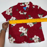 Island Winds Red Floral Hawaiian Shirt Coconut Buttons Rayon Size M