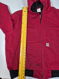 Carhartt J131 Active Jacket Red Duck Canvas Hooded Lined Mens 2XL Vintage 2000s