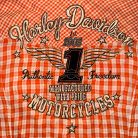 Harley Davidson Womens Gingham Snap Shirt Orange White BNWT Size L