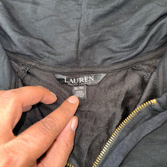 Lauren Ralph Lauren LRL Black Half Zip Hoodie XL Women's Gold Zip Lightweight Pullover