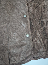 Charter Club Quilted Suede Leather Jacket Brown Snap Front Womens Size L