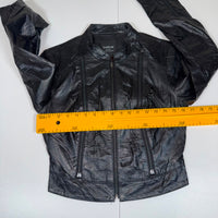 Bebe Genuine Leather Cropped Biker Jacket Black Multi Zip Size S