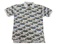 Tabasco Sportswear Polo Shirt Palm Tree Golf Print Cream Cotton Size M