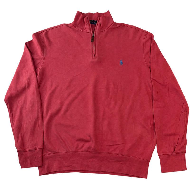 Polo Ralph Lauren Quarter Zip Sweatshirt Pink Coral Blue Pony Logo