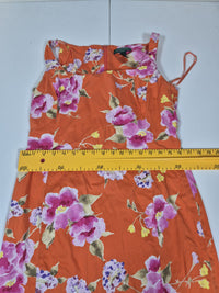 Lauren Ralph Lauren Floral Sheath Dress Orange Pink Midi Sleeveless US 8 UK 12