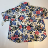 Act III Plus Floral Blouse Cream Blue Pink Tropical Print Size 44