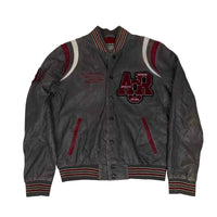Redskins Leather Varsity Jacket Grey Burgundy College Patch Size L