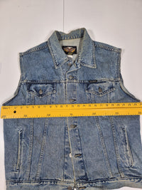 Harley-Davidson Vintage 90s Denim Vest Bar Shield Back Patch Biker Mens M