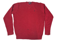 Polo Ralph Lauren Vintage 90s Lambswool V-Neck Jumper Red Navy Pony Mens Size L