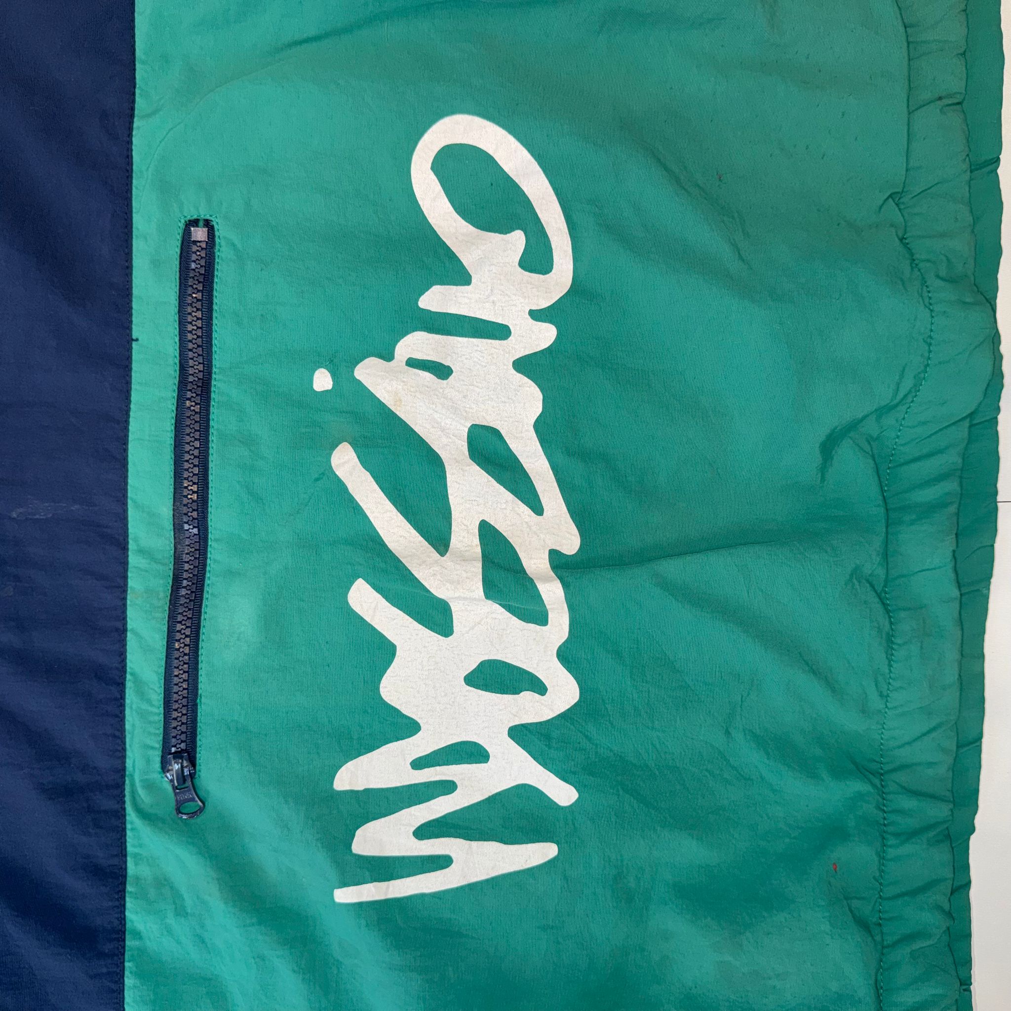 Vintage Mossimo Windbreaker Jacket XL Blue Green Pullover 1/4 Zip Spell Out Logo Y2K