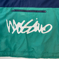 Vintage Mossimo Windbreaker Jacket XL Blue Green Pullover 1/4 Zip Spell Out Logo Y2K