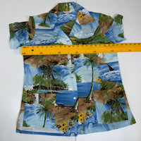 Made in Hawaii Scenic Waterfall Sailboat Print Shirt Blue Green Size S/M