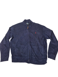 Polo Ralph Lauren Full Zip Jacket Cotton Knit Sweater Mock Neck Navy Size L