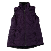 The North Face Women's Reversible Faux Fur Gilet Vest Purple Grey Full Zip Bodywarmer Size M