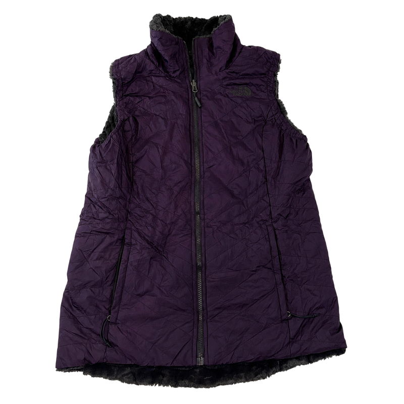 The North Face Women's Reversible Faux Fur Gilet Vest Purple Grey Full Zip Bodywarmer Size M