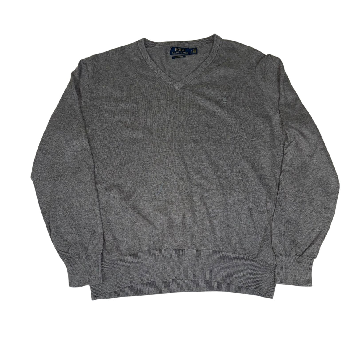 Polo Ralph Lauren Pima Cotton V-Neck Jumper Grey Mens Size L