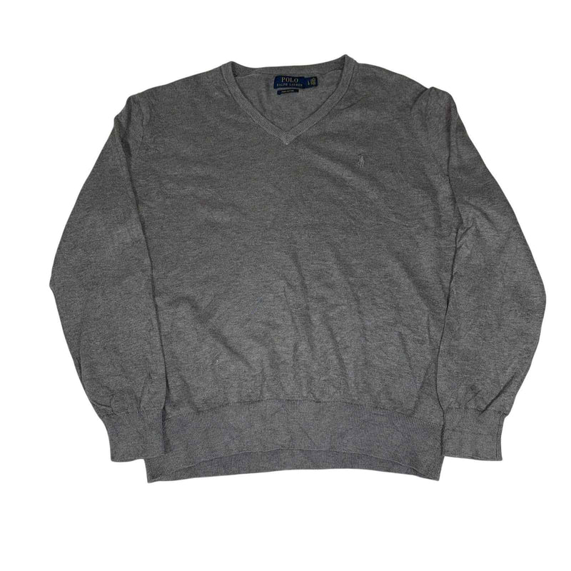 Polo Ralph Lauren Pima Cotton V-Neck Jumper Grey Mens Size L