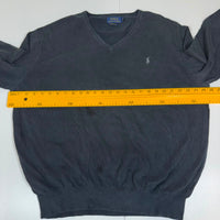Polo Ralph Lauren V-Neck Jumper Faded Black Pima Cotton Size XL