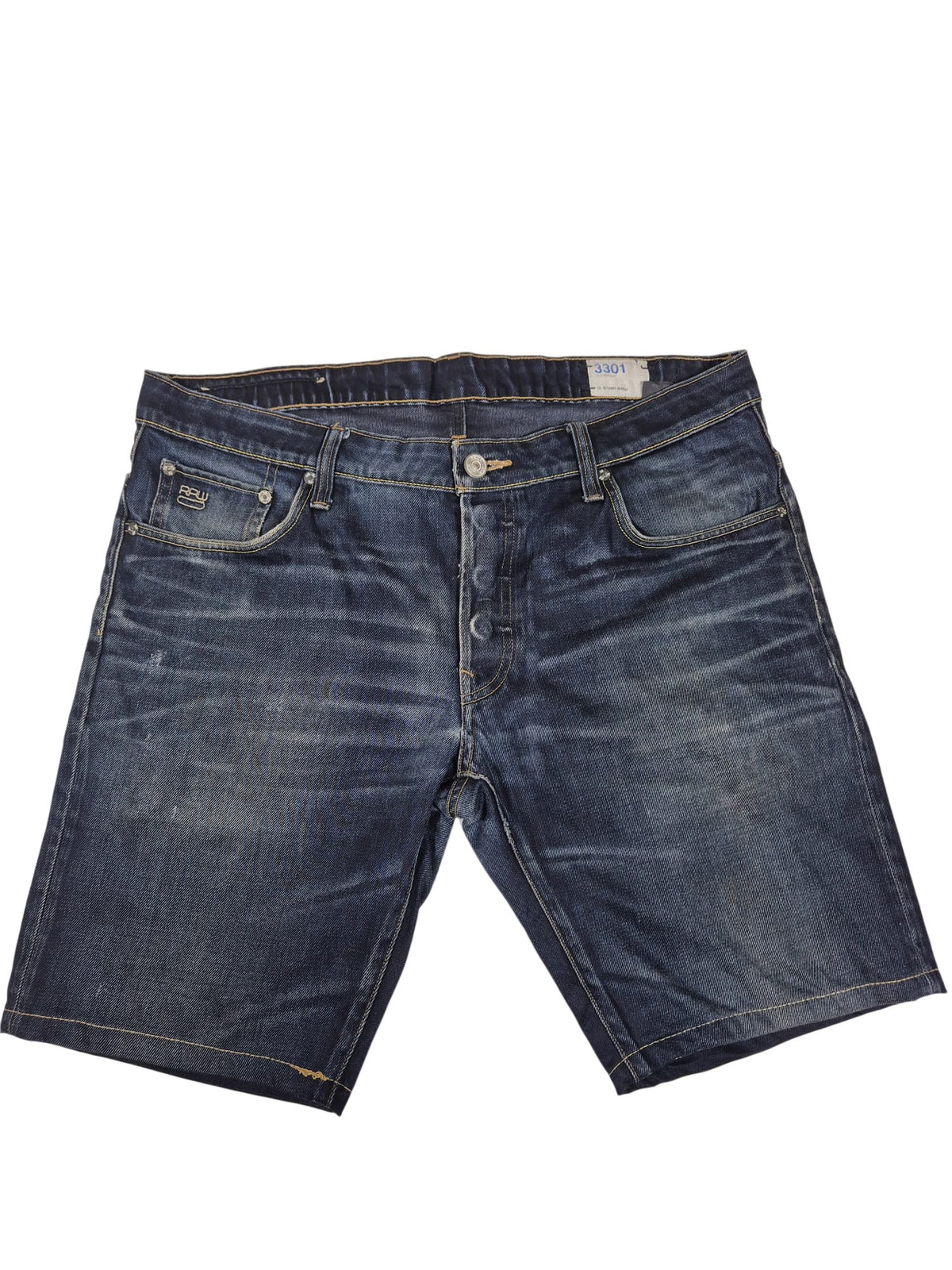 G-Star Raw 3301 Denim Shorts Dark Wash Straight Cut Size 36