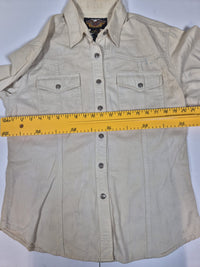 Harley-Davidson Womens Western Shirt Cream Embroidered Back Star Buttons 90s L