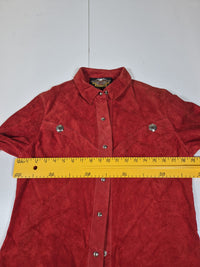Harley-Davidson Suede Leather Western Shirt Red Womens S Snap Front Vintage 90s
