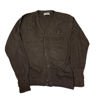 Izod Brown Acrylic V-Neck Crest Cardigan Size L Vintage 90s