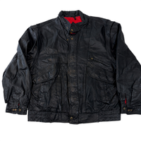 Vintage Karblurg Black Genuine Leather Bomber Jacket Mens XXL Oversized Red Lining