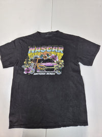 NASCAR Daytona Beach Graphic T-Shirt Floral Race Car Faded Black Size L