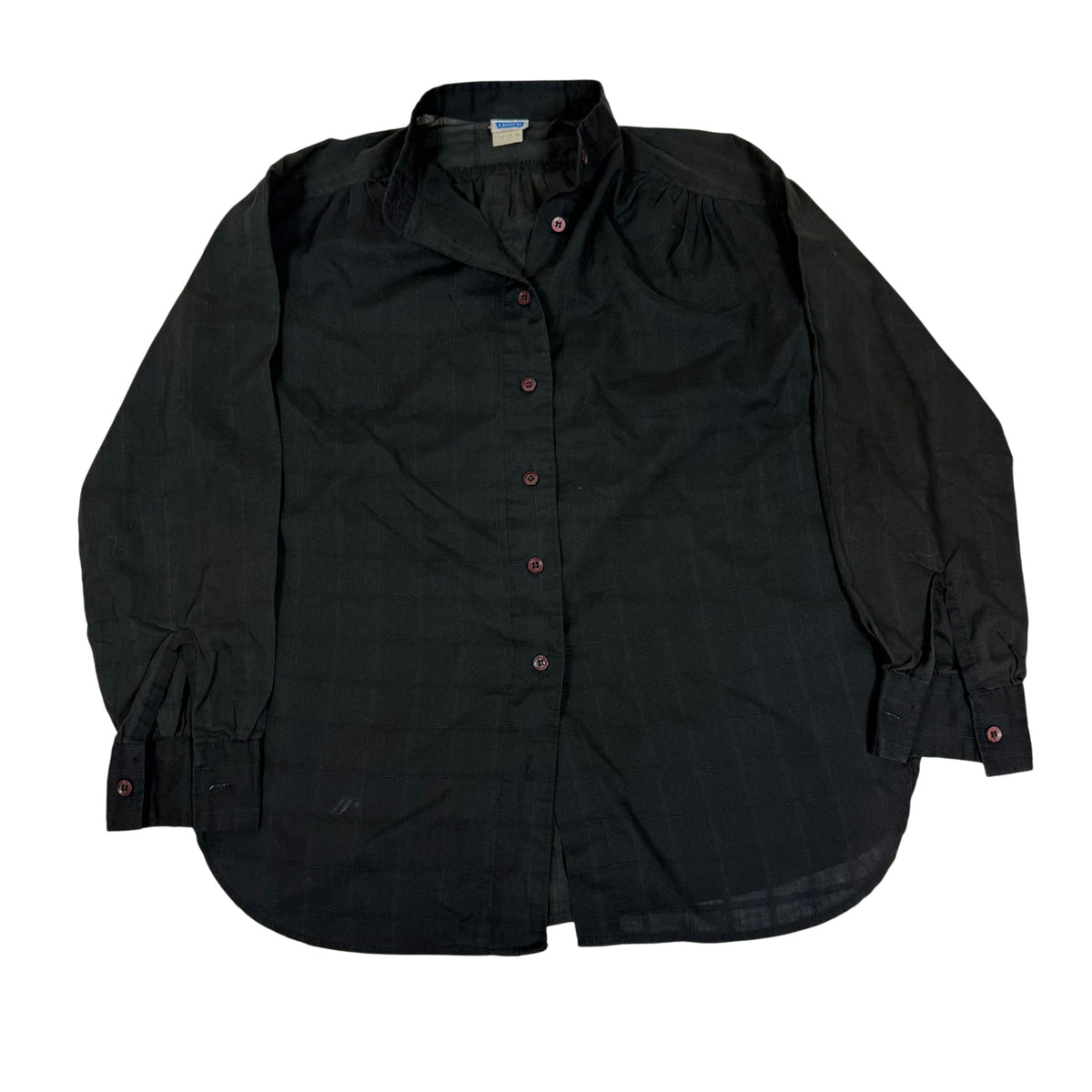 Levi's Black Long Sleeve Band Collar Blouse Windowpane Weave Size S
