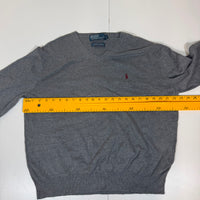 Polo Ralph Lauren V-Neck Jumper Grey Pima Cotton Mens Size L