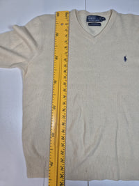Polo Ralph Lauren Lambswool V Neck Jumper Sweater Cream Navy Pony Size XL
