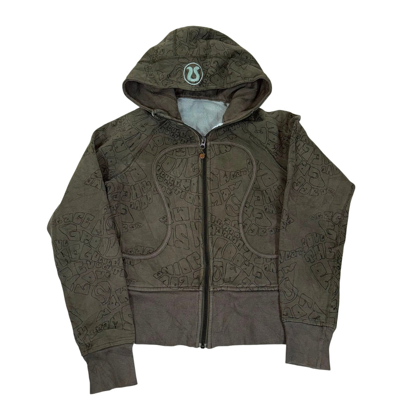 Lululemon Scuba Hoodie Graphic Print Olive Grey Zip Up Size S