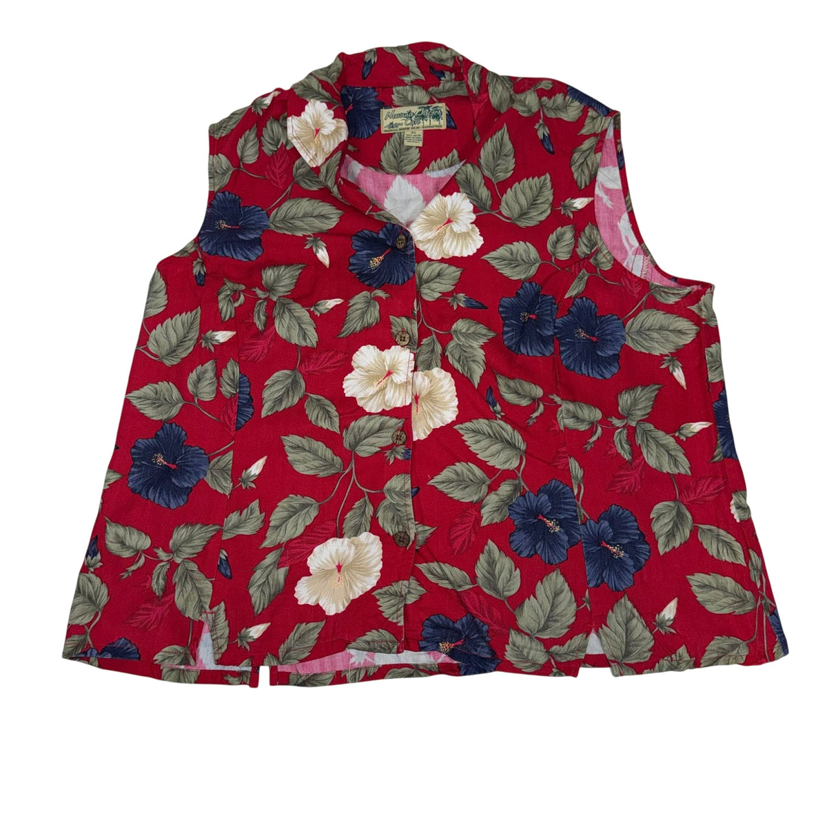 Havana Jack's Cafe Red Floral Hawaiian Vest Coconut Buttons Rayon Size 2X