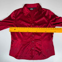 Harley-Davidson Satin Fitted Shirt Embroidered Cuffs Red Size L