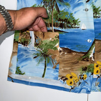 Made in Hawaii Scenic Waterfall Sailboat Print Shirt Blue Green Size S/M