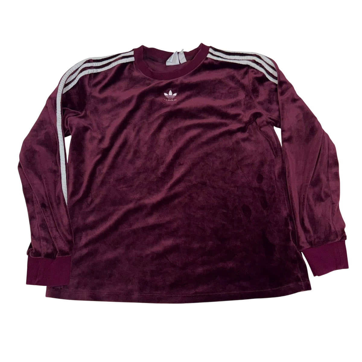 Adidas Originals Womens Velour Sweatshirt 3 Stripe Maroon Size M