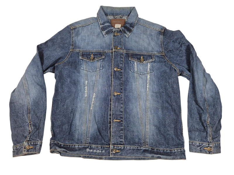 Hard Rock Cafe Ottawa Denim Trucker Jacket Distressed Mid Wash Blue Mens XL